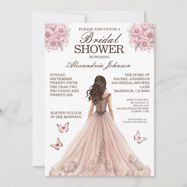 Cartes d'invitation de mariage élégantes roses et  (Devant)