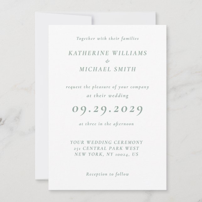 Cartes d'invitation de mariage élégantes vert saug (Devant)