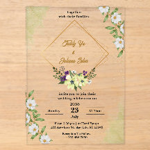 Cartes d'invitation de mariage en acrylique floral