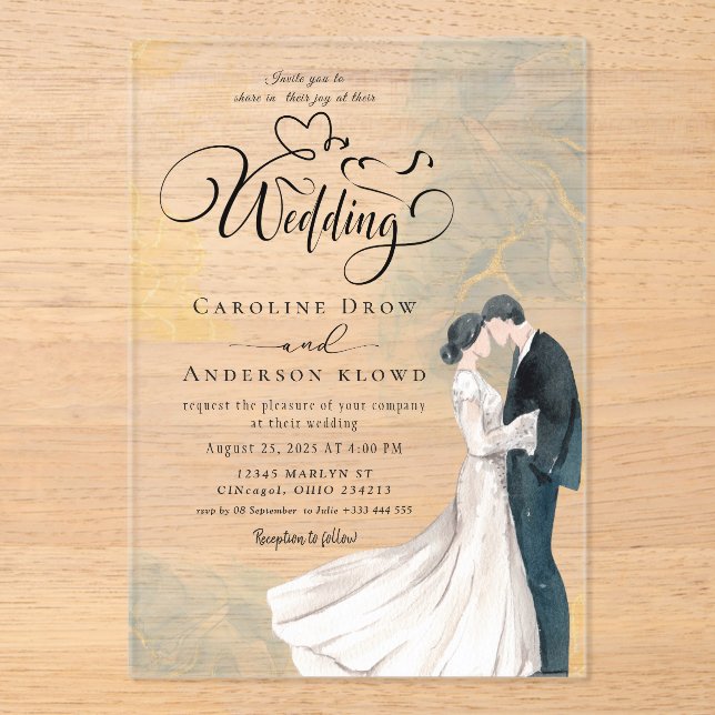 Cartes d'invitation de mariage en acrylique peinte (Recto)