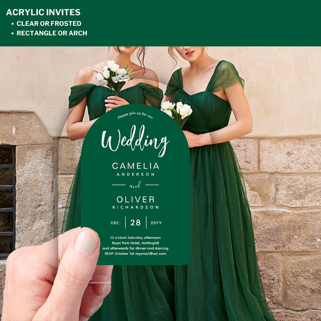 Cartes d'invitation de mariage en acrylique vert m (Créateur téléchargé)