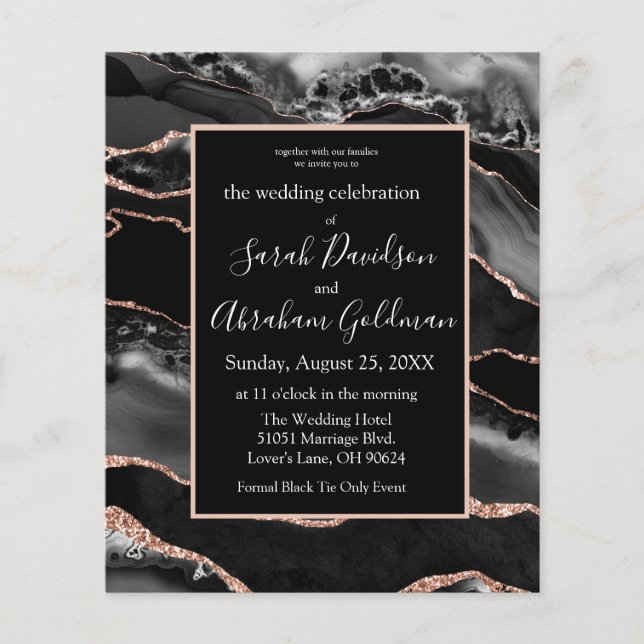 Cartes d'invitation de mariage en agate noire sur  (Devant)