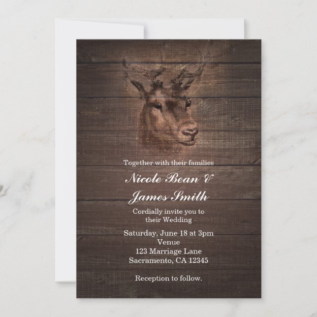 Cartes d'invitation de mariage en bois rustique fo (Devant)