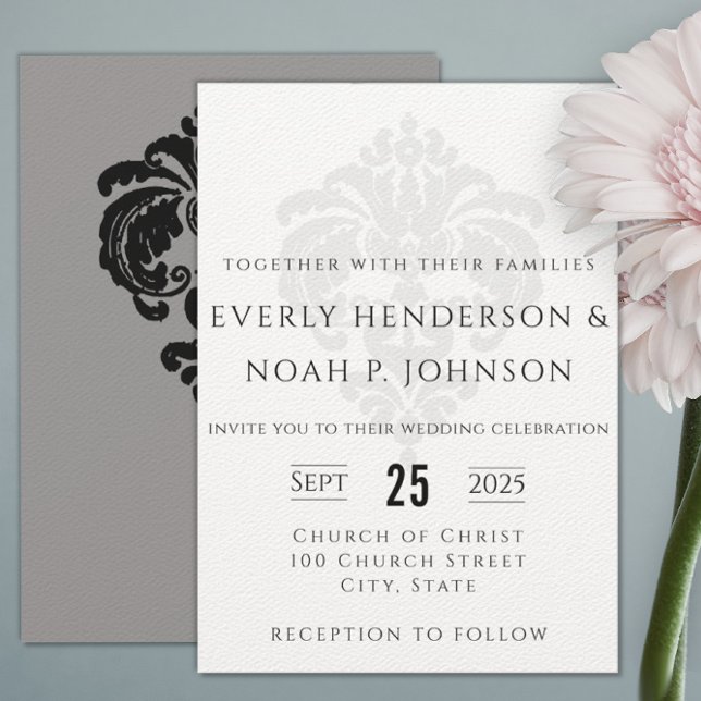 Cartes d'invitation de mariage en damas noir (Créateur téléchargé)