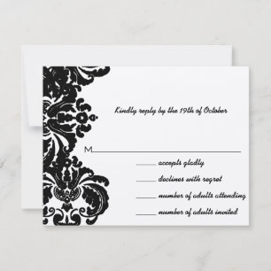 Cartes d'invitation de mariage en damas noir vinta