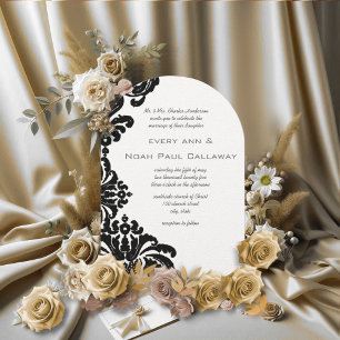 Cartes d'invitation de mariage en damas noir vinta