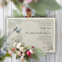 Cartes d'invitation de mariage en damas oiseaux de