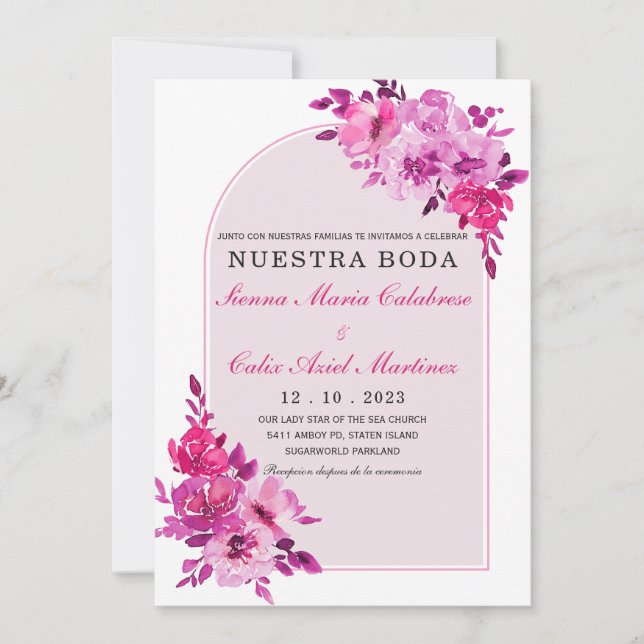 Cartes d'invitation de mariage en espagnol élégant (Devant)