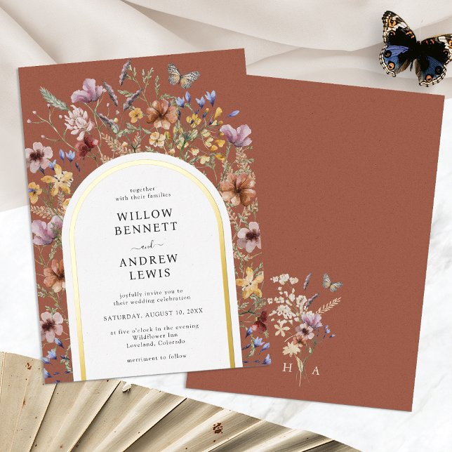 Cartes d'invitation de mariage en feuille de Terra (Boho Floral Terracotta Foil Wedding Invitations Monogrammed by Painted Paperie
)