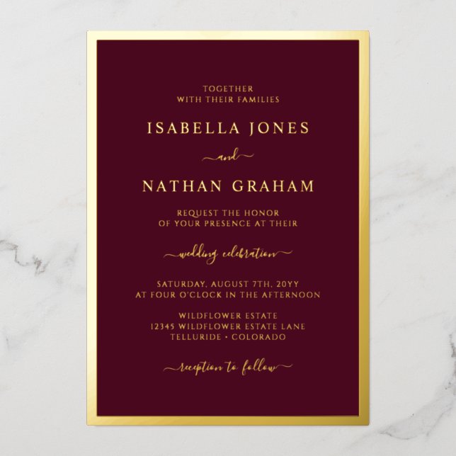 Cartes d'invitation de mariage en feuille d'or de  (Recto)