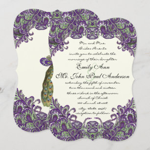 Cartes d'invitation de mariage en ivoire au paon v