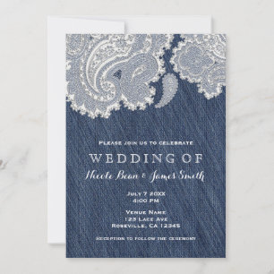 Cartes d'invitation de mariage en jean en denim et