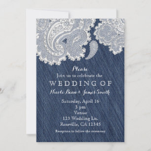 Cartes d'invitation de mariage en jean et dentelle