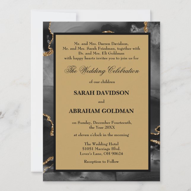 Cartes d'invitation de mariage en or pour parents  (Devant)