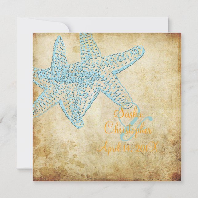 CARTES D'INVITATION DE MARIAGE ÉTOILE DE MER BLEUE (Devant)