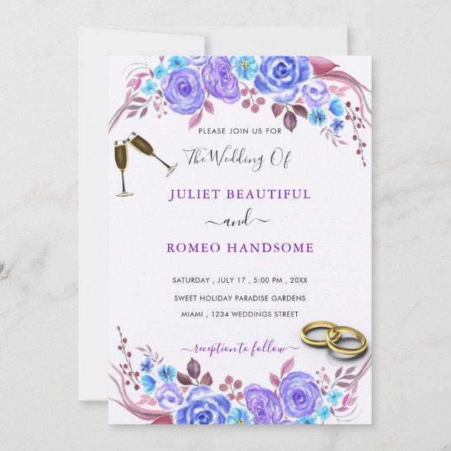 Cartes d'invitation de mariage Exemple Champagne e (Devant)