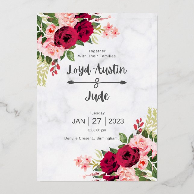 Cartes d'invitation de mariage exquises (Recto)