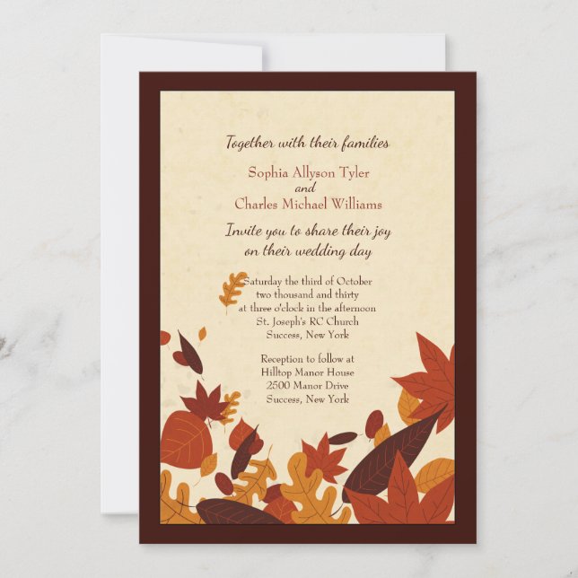 Cartes d'invitation de mariage Falling Leaves (Devant)