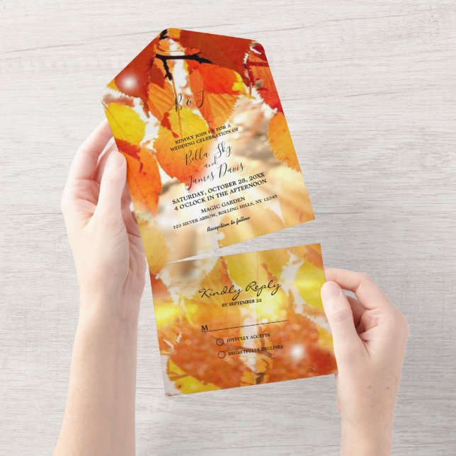 Cartes d'invitation de mariage Feuilles d'automne  (Déchirure)