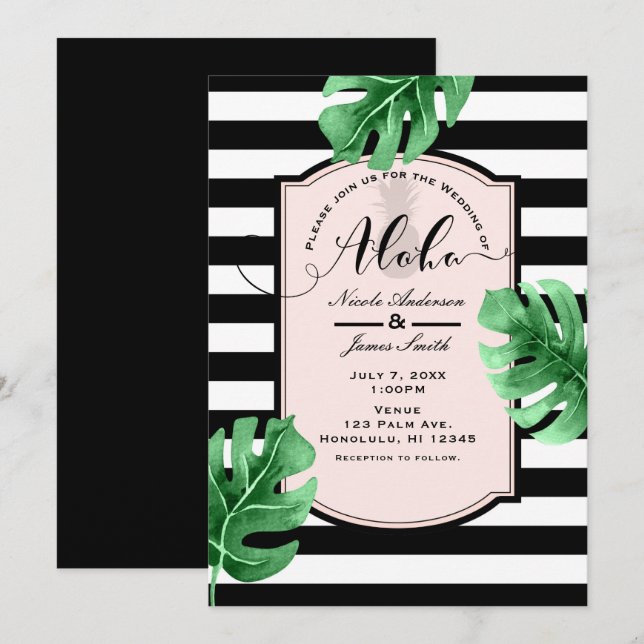 Cartes d'invitation de mariage Feuilles tropicales (Devant / Derrière)