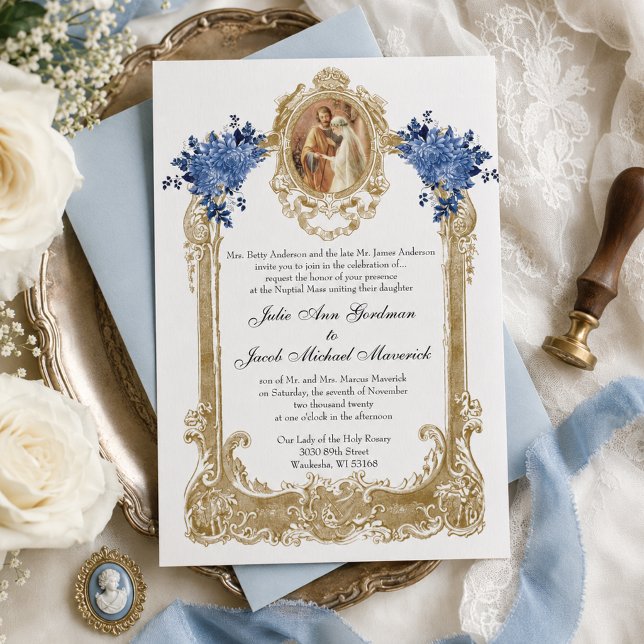 CARTES D'INVITATION DE MARIAGE FLEURIE BLEUE CATHO (Créateur téléchargé)