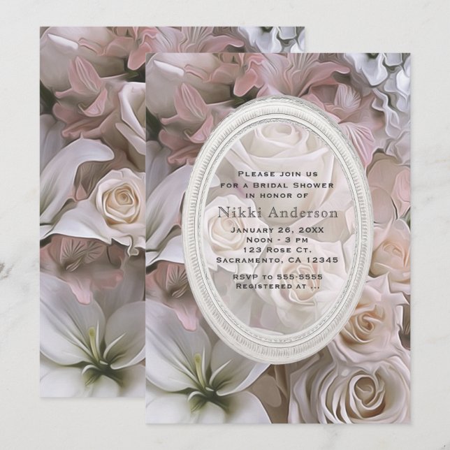 Cartes d'invitation de mariage fleuries rose shabb (Devant / Derrière)