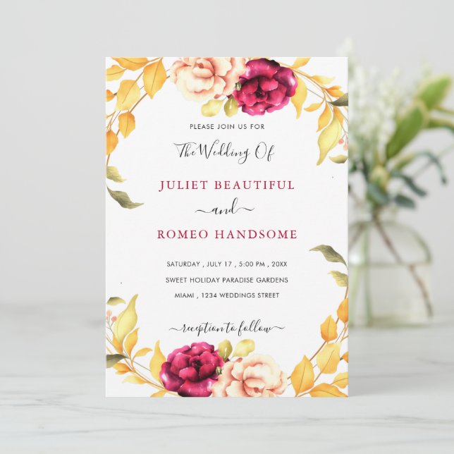 Cartes d'invitation de mariage Fleurs à l'aquarell (Debout devant)