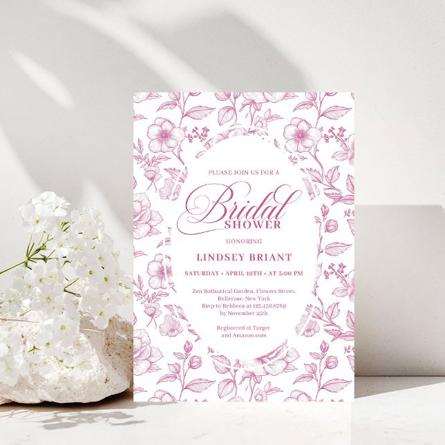 Cartes d'invitation de mariage Fleurs de toile cla (Classic Floral Toile Roses Bridal Shower Invitation)