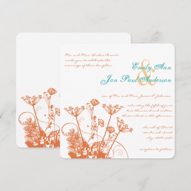 Cartes d'invitation de mariage Fleurs sauvages Ros (Devant / Derrière)