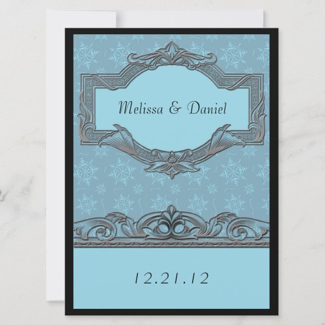Cartes d'invitation de mariage Flocon de neige ble (Devant)