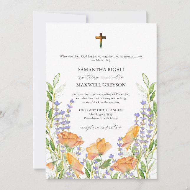 Cartes d'invitation de mariage floral aquarelle ch (Devant)