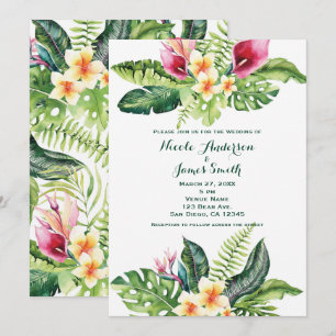 Cartes d'invitation de mariage floral feuilles fle