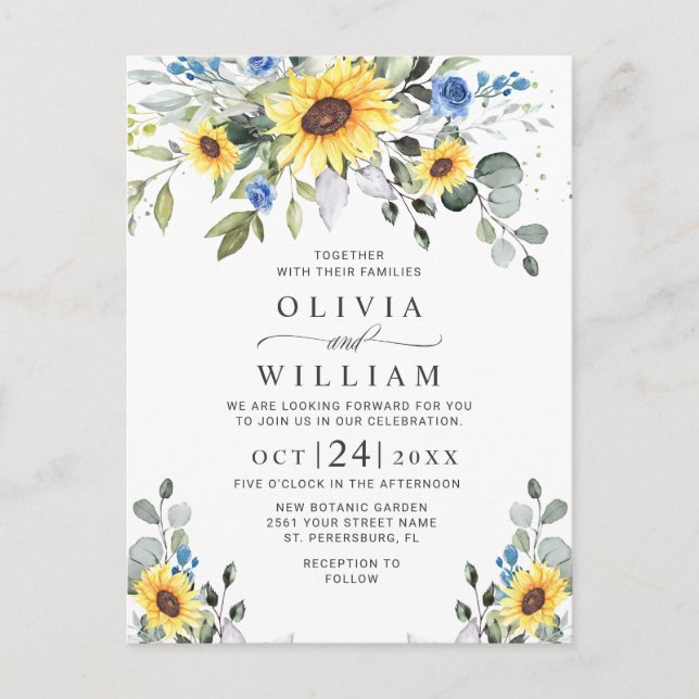 Cartes d'invitation de mariage floral tournesols é (Devant)