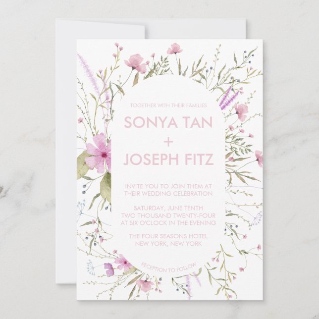 Cartes d'invitation de mariage florales (Devant)