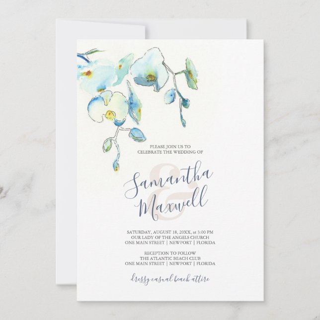 Cartes d'invitation de mariage florales à l'aquare (Devant)