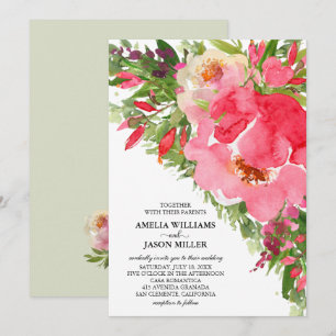 Cartes d'invitation de mariage florales aux pivoin