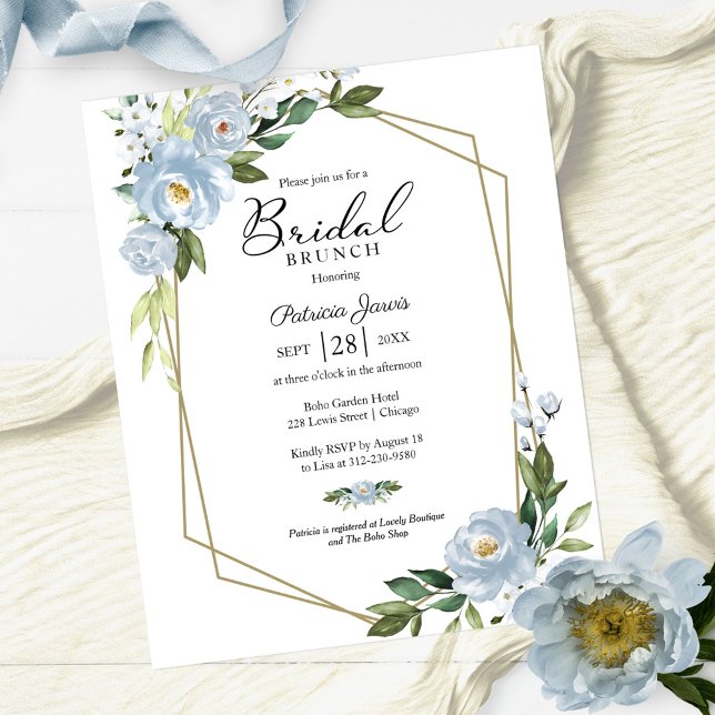 Cartes d'invitation de mariage florales bleues géo (Créateur téléchargé)