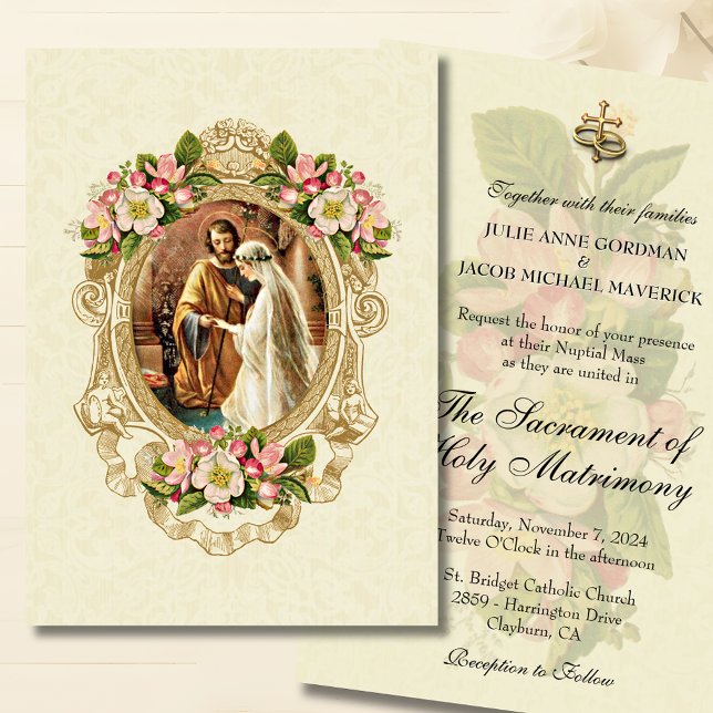 Cartes d'invitation de mariage florales catholique (Créateur téléchargé)