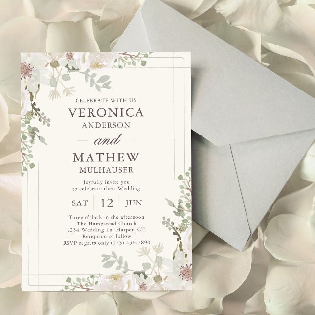 Cartes d'invitation de mariage florales crème pour (Créateur téléchargé)