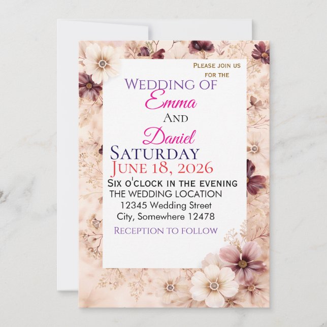 Cartes d'invitation de mariage florales - CustoInv (Devant)