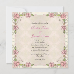 Cartes d'invitation de mariage florales damassées