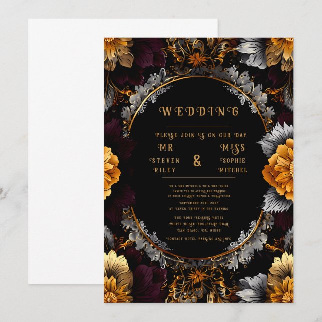Cartes d'invitation de mariage florales élégantes  (Devant / Derrière)