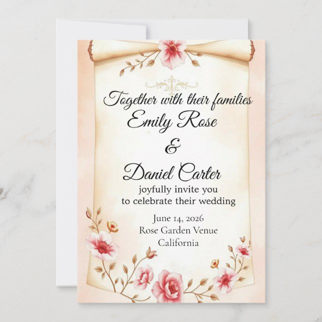 Cartes d'invitation de mariage florales élégantes (Devant)