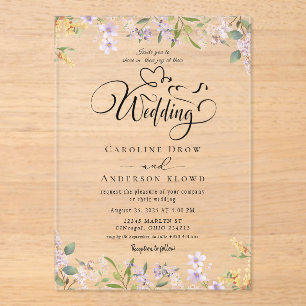 Cartes d'invitation de mariage florales en acryliq