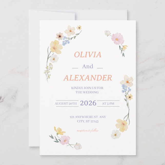 Cartes d'invitation de mariage florales Fleurs col (Devant)