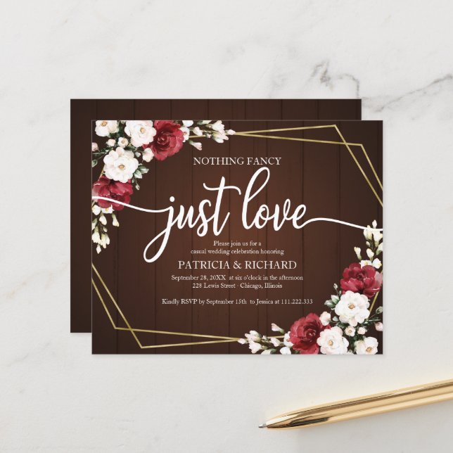 Cartes d'invitation de mariage florales géométriqu (Devant/Arrière en situation)