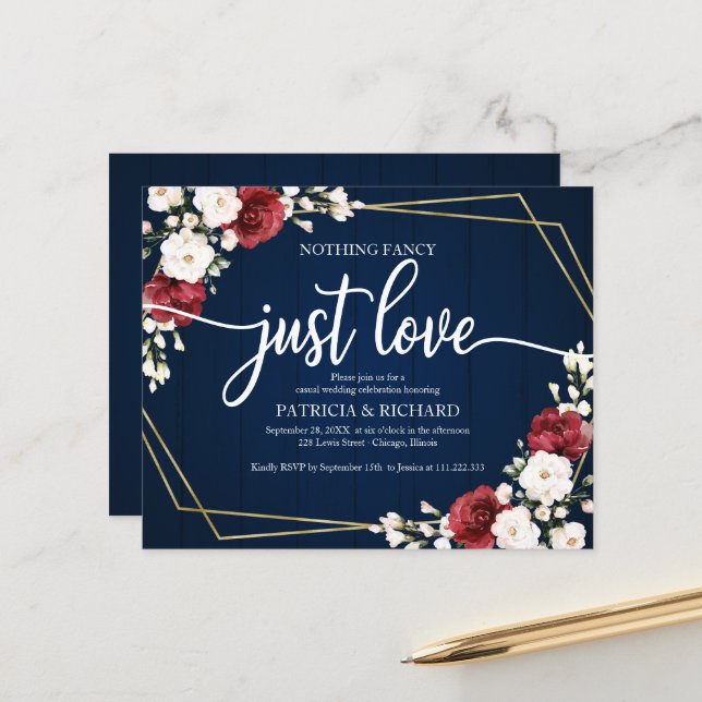 Cartes d'invitation de mariage florales géométriqu (Devant/Arrière en situation)