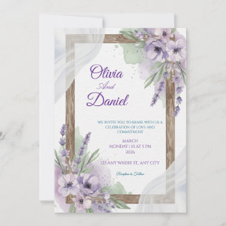 Cartes d'invitation de mariage florales lavande vi
