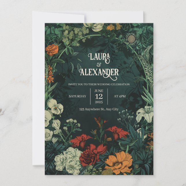 Cartes d'invitation de mariage florales sombres de (Devant)
