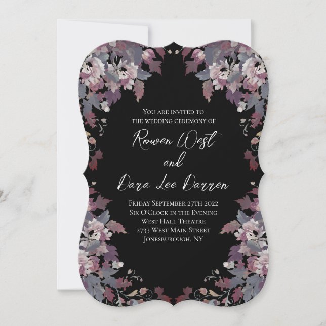 Cartes d'invitation de mariage florales sombres et (Devant)